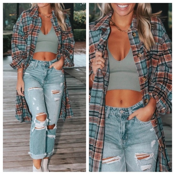 Paper Crane Blue and Brown Plaid Utility Jacket - Picture 2 of 16